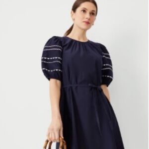 NWT Navy tie dress with puff sleeves size XS
